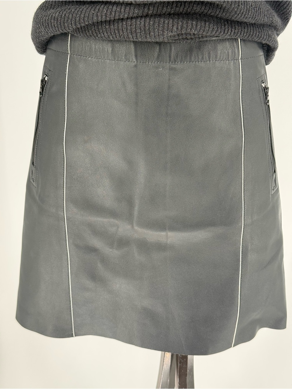 Vince Black Faux Leather Mini Skirt with Contrast Piping